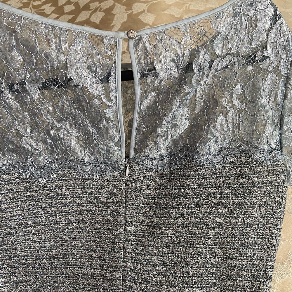St John Metallic Sequined Knit Cocktail Sheath Midi Dress In Gunmetal Size 8 - Picture 3 of 3